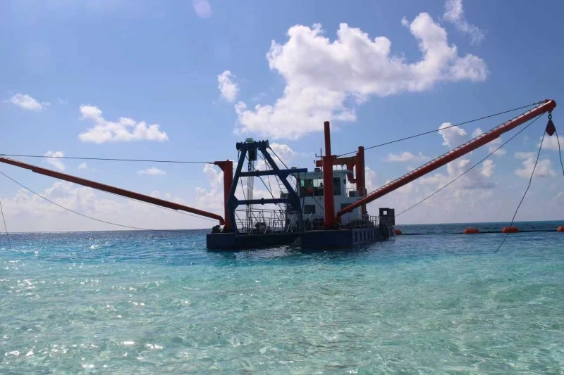 Cutter suction dredger working in river